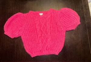 POL Hot Pink Cable Knit Puff Sleeve Sweater thumbnail 1