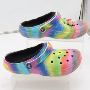 Crocs Clogs Womens 9 Classic Lined Rainbow Spray Paint Multi Faux Fur Excellent thumbnail 2