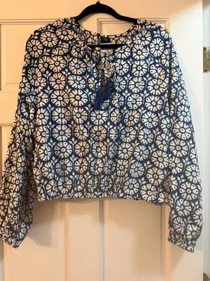 Roller Rabbit target collab Daisy Floral Tie-Neck Boho Top Blue small thumbnail 1