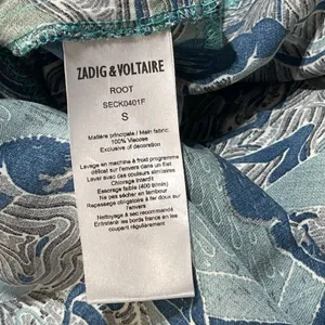 Zadig & Voltaire Small Asymmetrical Dress Sleeveless Deep V-Neck Teal Abstract thumbnail 8