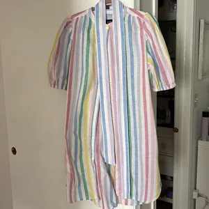 GAP Linen Blend Rainbow Stripe Puff Sleeve Dress S thumbnail 3