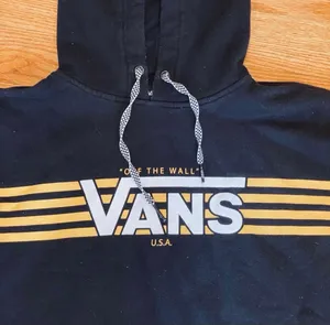 Vans Black Hoodie Sweatshirt Yellow Stripe Checkerboard Laces Mens S Skater thumbnail 2