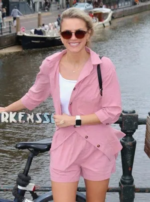Two Piece Pink Shorts And Button Down Shirt Set thumbnail 1