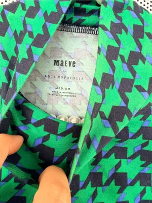 Maeve Green & Navy Houndstooth Turtleneck Long Sleeve Tee thumbnail 6