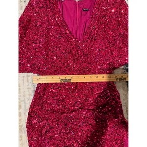 Retrofête Pink‎ Sequin Mini Dress Long Sleeve V-Neck Ruched Cocktail Magenta S thumbnail 4