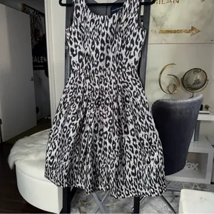 Samantha Sung Silk Leopard Fit And Flare Dress Womens 2 Silver Black Ivory Work thumbnail 6