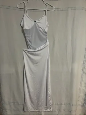 Midi Dress White Ruched Mesh Bust Slip women’s size Small NWOT(E72) thumbnail 5