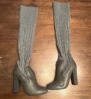 Leila Stone - Grey Kallia - Over the Knee Sock Boots - Women's, Size 10 thumbnail 1