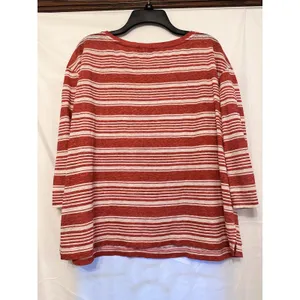 Polo Ralph Lauren Red Cream Stripe Linen 3/4 Sleeve Boat Neck Shirt Size Large‎ thumbnail 3
