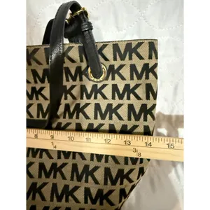 Michael Kors MK Signature Monogram Jacquard Tote Bag Black Tan Gold Hardware thumbnail 5