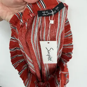 Simplee Rust Red Striped Wide Leg Pants Tie Waist Boho L‎ NWT thumbnail 6