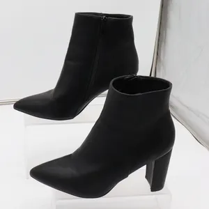 Dream Paris Ankle Boots Women 8 Pointed Toe Block Heel Black Faux Leather Exc thumbnail 2