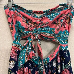 Magnolia Boutique - One piece Strapless Navy Mixed Print Jumpsuit - Small - NWOT thumbnail 2