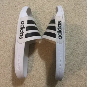 Unisex Adidas White and Black Slides thumbnail 5