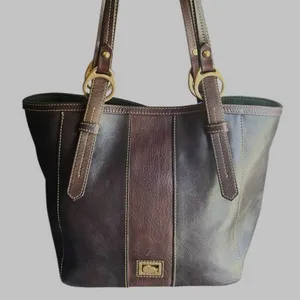 Dooney and Bourke Florentine East Westc Skylar brown black leather suede tote. thumbnail 1
