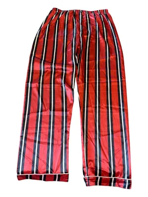 Women’s Orange Striped Satin Pajama Set - Classic Short Sleeve & Pants thumbnail 4