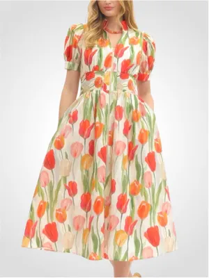 Women's Entro Tulip Floral Print Midi Dress Size S thumbnail 7