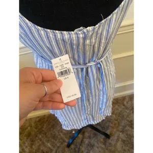 NWT American Eagle Blue and White Striped Button Front Mini Dress Tie Back thumbnail 6