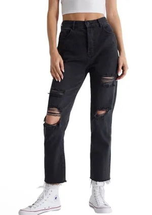 PacSun Black Distressed High Rise Straight Black Jeans thumbnail 1