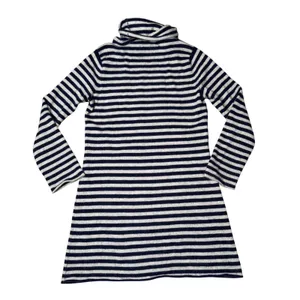 AQUA Cashmere Sweater Dress Womens Large Navy Gray Striped Turtleneck Excellent‎ thumbnail 3
