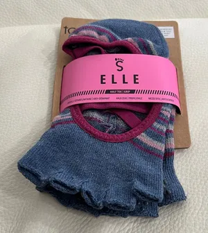 Toesox Elle Striped Toe Socks - Blue and Pink thumbnail 1