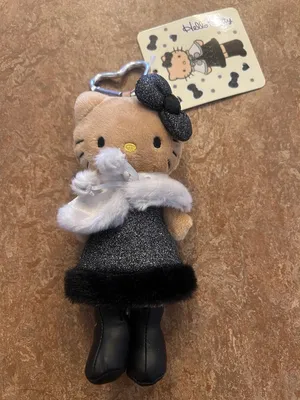 Sanrio Hello Kitty Black Glitter Dress Keychain with White Faux Fur thumbnail 1