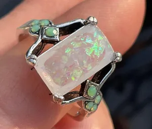 Gorgeous Opal ring size 9 simulated opal Very colorful sparkly and pretty! New thumbnail 2