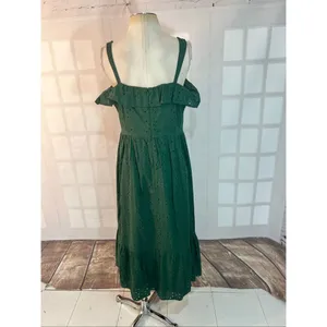 Loft Green Eyelet Ruffle Square Neck Sleeveless Cotton Midi Sundress Size 10 thumbnail 7