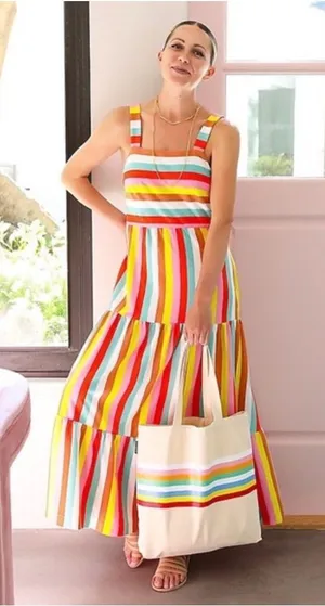 J. Crew Rainbow Stripe Maxi Dress Size XXS Back To School Teacher Outfit Cotton thumbnail 1