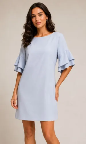 Lauren Ralph Lauren Light Blue Bell Sleeve Shift Dress Size‎ 10 Boat Neck Crepe thumbnail 1