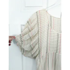 Free People Elsie Textured Gauze Tunic Mini Babydoll Dress Ivory Puff Sleeve thumbnail 4