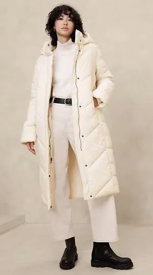 Banana Republic Factory Water Resistant Puffer Jacket Long Cream Parka Size XL thumbnail 1
