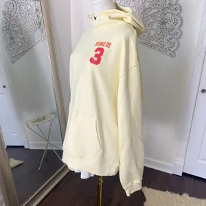 New Butter Yellow Fleece Lined "Home By 3" hoodie Sweater Size M thumbnail 2