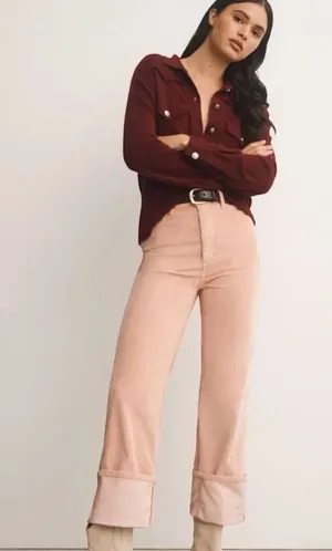 Anthropologie Pilcro Scotty Cuffed High Rise Straight Leg Pink Corduroy Pants thumbnail 1