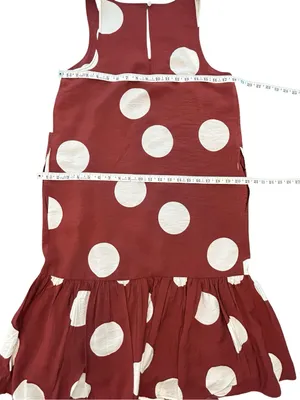 Anthropologie Michaela Flounced Merlot brown W white PolkaDot Dress flowy midi S thumbnail 10
