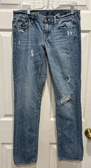 J.Crew Matchstick Jeans Womens 30 Blue Distressed Straight Leg Cotton RN77388 thumbnail 1
