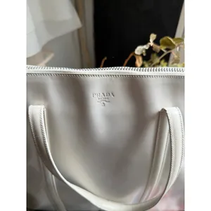 Prada White Nappa Leather Tote Bag | Made in Italy | Zip Top | Minimalist Luxury thumbnail 2