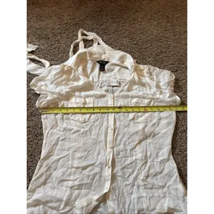 White House Black Market Silk Stretch Button Up Shirt Blouse Ivory Size 14 NWT thumbnail 6