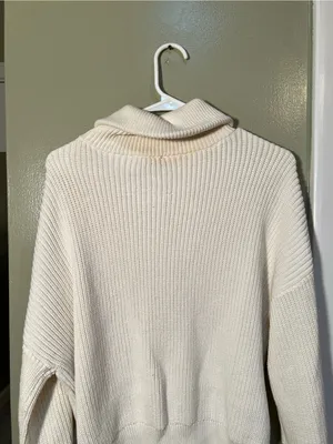 Lilla P Women’s Sz Large Zip Front Sweater in White Cream Gold Circle Zip Cotton thumbnail 7