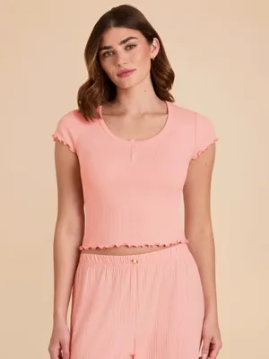Birdy Grey Pink Ribbed Short Sleeve Pajama Set thumbnail 3