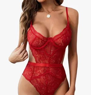 Sexy Lingerie Bodysuit Lace Teddy Snap Crotch V Neck Cut Out One Piece Babydoll thumbnail 1