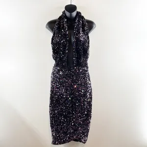 Bardot Sequin Halter Cutout Knee Length Dress Black Multi XS thumbnail 2