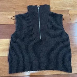 Kaisley Quarter‎ Zip Ribbed Sweater Vest Womens Brown Sleeveless Knit Top XS thumbnail 1