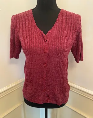 Vintage TR Bentley Silk Blend Short Sleeve Ribbed Knit Cardigan Sweater Button thumbnail 1