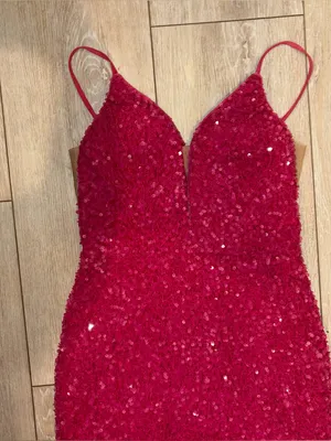 Adorable Alyce 4599 fitted straight dress in fuchsia plush sequins, size 2 thumbnail 12