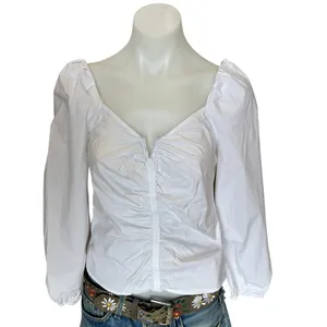 Veronica Beard White Peasant Top SIZE 12 Milkmaid Cottage Cotton Designer $348 thumbnail 3