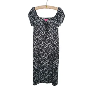 Betsey Johnson Y2K Floral Corset Milkmaid Midi Dress Size XL Black Coquette thumbnail 2