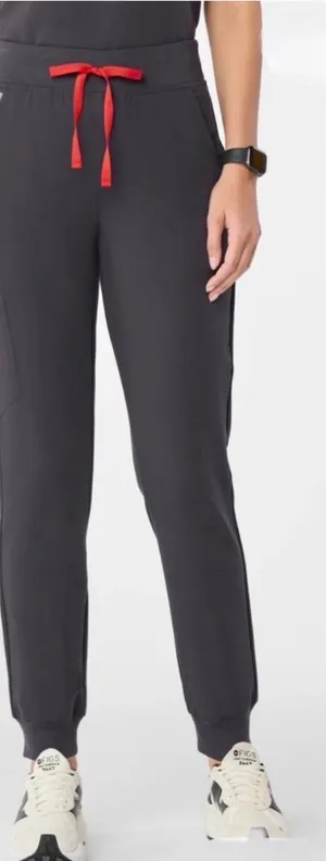 FIGS High Waisted Zamora Jogger Scrub Pants XS Gray Red Drawstring thumbnail 1