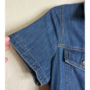 Express Womens‎ S Blue Denim Shirt Dress Short Sleeve Button Front Mini Preppy thumbnail 4