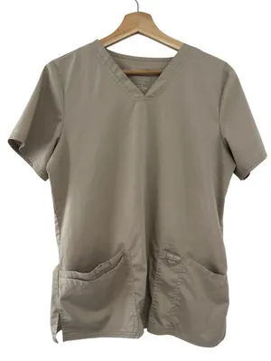 Cherokee Tan V-Neck Scrub Top Medium Medical Scrubs workwear doctor stretch thumbnail 1